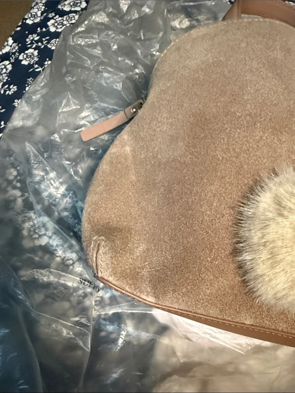 kate spade beige suede bunny-ear backpack